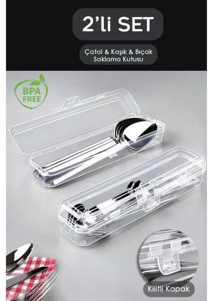 Beyaz 2'li Çatal Bıçak Kaşık Takımı Saklama Kutusu Seti Organizer