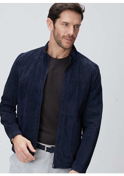 Lacivert Erkek Slim Fit Deri Mont 1094014 indirimleri