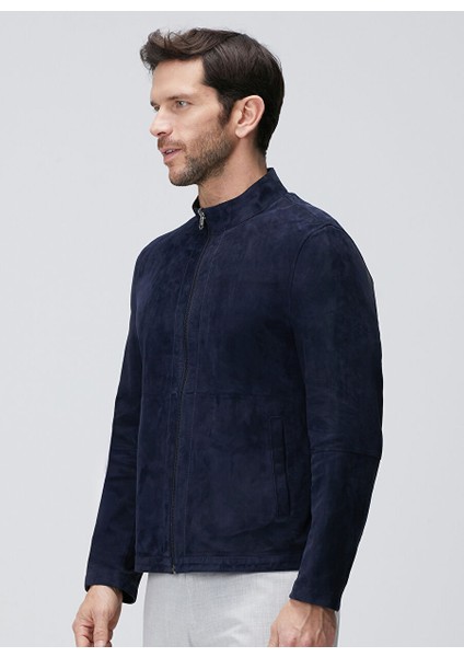 Lacivert Erkek Slim Fit Deri Mont 1094014