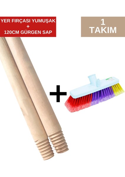 Yumuşak Yer Fırçası ve 120 cm Vidayla Gürgen Sap Seti, Temizlik Için Uygun
