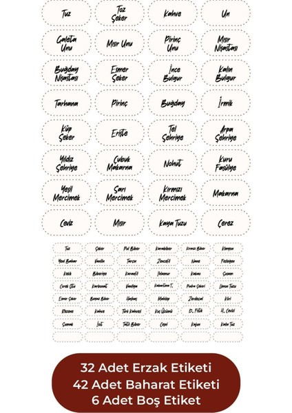 Beyaz 80 Adet Erzak ve Baharat Etiketi, Şık ve Kullanışlı Ürün Düzenleyici Set