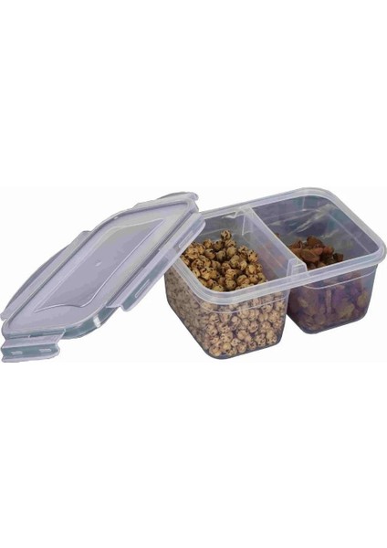 Iki Bölmeli Turuncu Saklama Kabı, 0,45 Lt + 0,45 Lt, Pratik ve Şık Tasarım