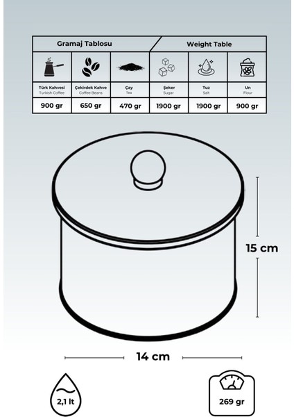Desenli Yuvarlak Metal Saklama Kabı, 14X15CM, 2.1l, Erzak Saklama fırsatları