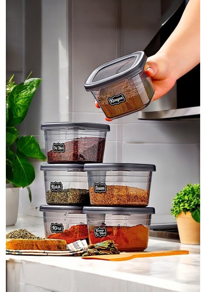 6'lı Antrasit Baharatlık Takımı, 550 Ml, Kare, Etiketli, Hediye modelleri