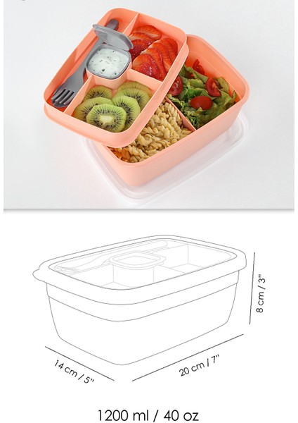 2 Katlı Bölmeli Pembe Beslenme Kabı, Saklama ve Taşıma Için Şık Çocuk Yemeği Kabı