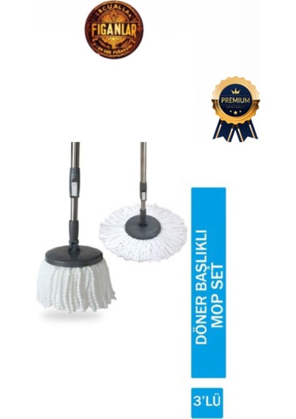 Gri Metal Krom Döner Başlıklı Uzayabilen Püsküllü Paspas Mop Seti modelleri