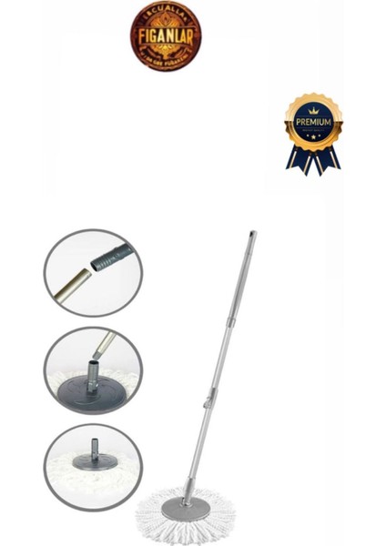 Gri Metal Krom Döner Başlıklı Uzayabilen Püsküllü Paspas Mop Seti fırsatları