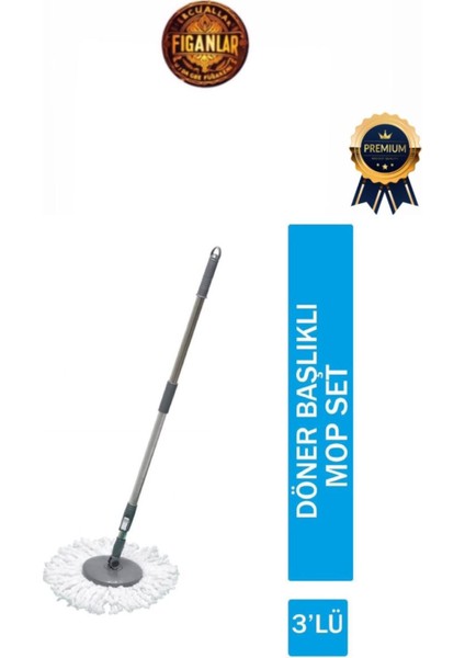 Gri Metal Krom Döner Başlıklı Uzayabilen Püsküllü Paspas Mop Seti indirimleri