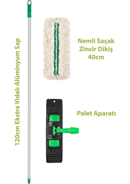 40 cm Zincir Dikişli, Saplı, Püsküllü, Dayanıklı Pamuk Polyester Mop Bezi