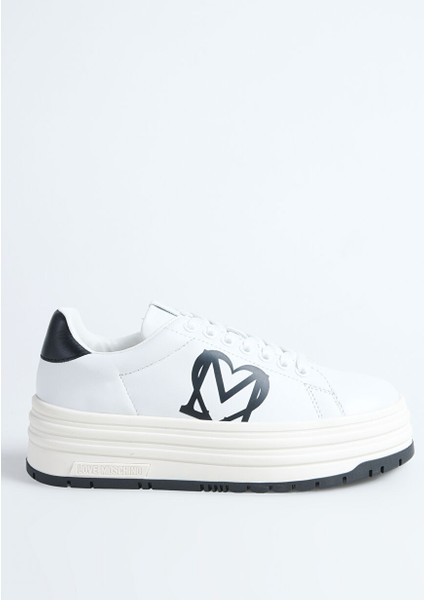 Beyaz-Siyah Kadın Deri Sneaker JA15096G1L