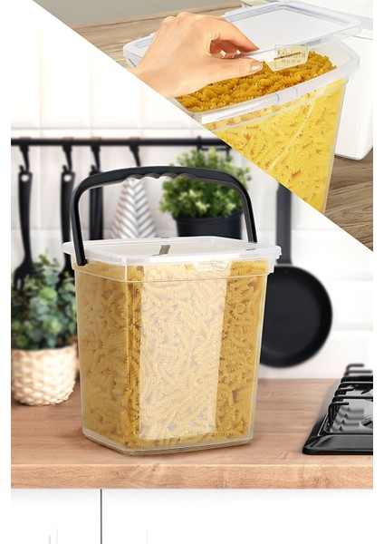 6 Litre Çok Amaçlı Şeffaf Saklama Kabı, Un ve Bakliyat Için Ideal ve Şık Tasarım