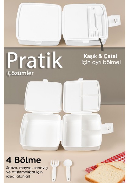 Iki Katlı Bölmeli Çocuk Yemek Kutusu, Taşıma Kabı, Okul Için Ideal, Beyaz fiyatları