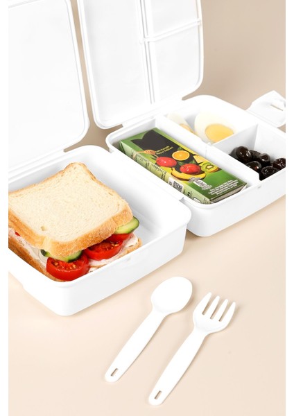 Iki Katlı Bölmeli Çocuk Yemek Kutusu, Taşıma Kabı, Okul Için Ideal, Beyaz
