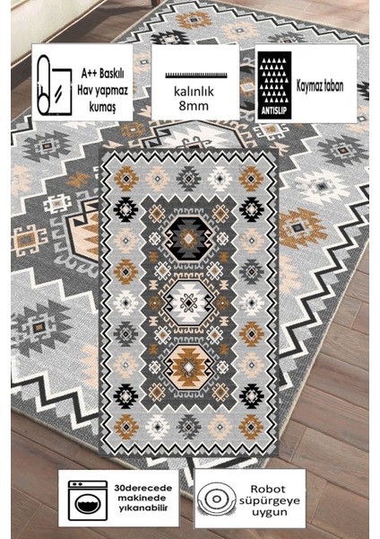 Kaymaz Taban Yıkanabilir Dijital Baskılı Halı Yolluk Mutfak Halısı
