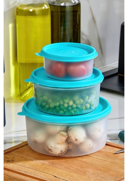 3'lü Yuvarlak Saklama Kabı Seti - Turkuaz, Organizer ve Düzenleyici