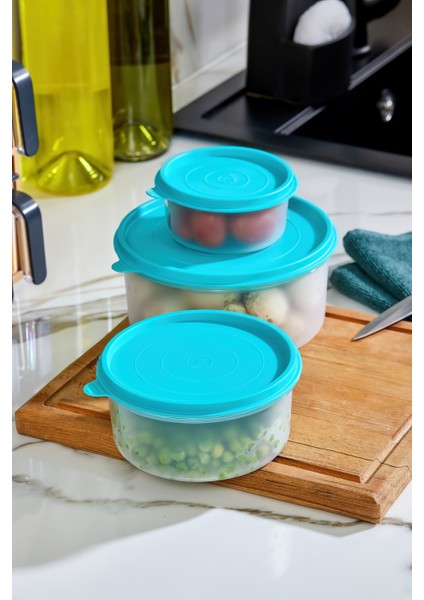 3'lü Yuvarlak Saklama Kabı Seti - Turkuaz, Organizer ve Düzenleyici indirimleri