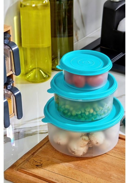 3'lü Yuvarlak Saklama Kabı Seti - Turkuaz, Organizer ve Düzenleyici