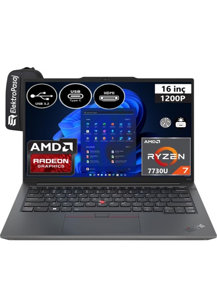 Thinkpad E16 Gen 1 21JT0017TX-EP5 Ryzen 7 7730U 24 GB Ram 1 Tb SSD 16" Wuxga Windows 11 Pro + Elektropasaj Çanta