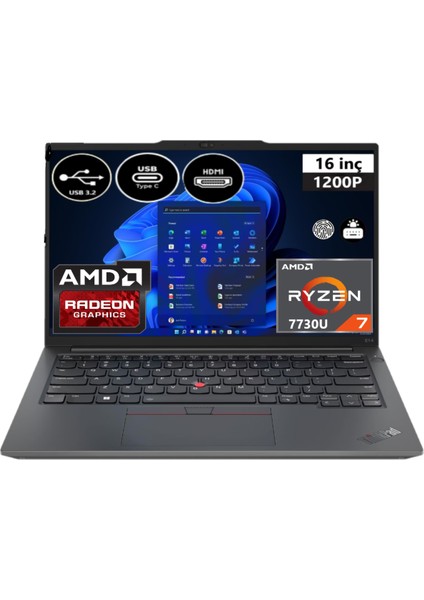 Thinkpad E16 Gen 1 21JT0017TX-EP5 Ryzen 7 7730U 24 GB Ram 1 Tb SSD 16" Wuxga Windows 11 Pro + Elektropasaj Çanta