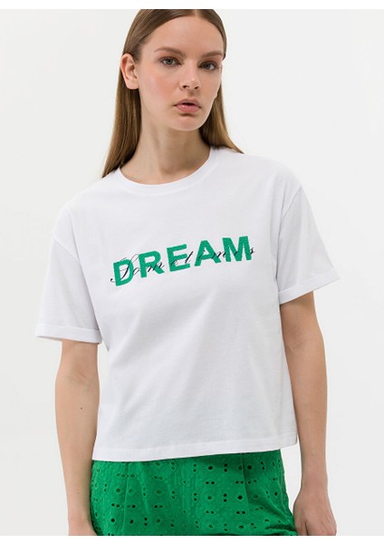Bisiklet Yaka Beyaz Kadın T-Shirt Tugu fiyatları