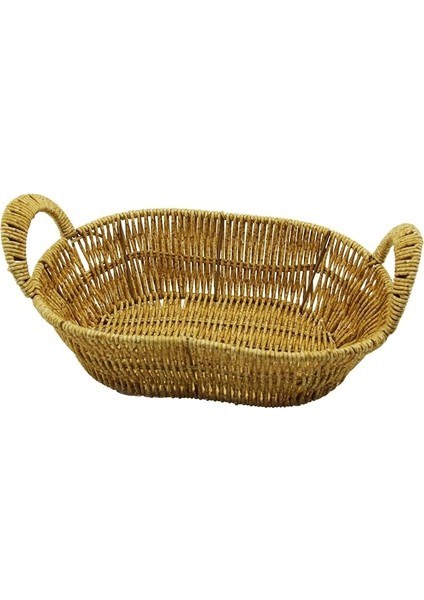Oval Plastik Hasır Ekmek - Çok Amaçlı Sepet Kulplu - Metal Iskelet TABAN:14X21- AĞIZ:19X27CM D:7.5cm (5047)
