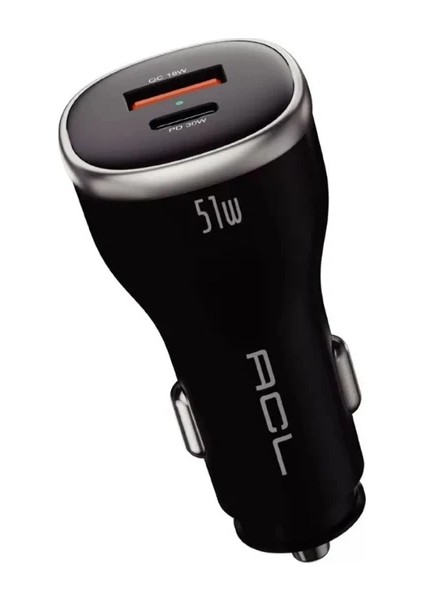 AC-104 Pd 6A, 51WATT Dual Ports 1xusb-A, 1xusb-C Çıkışlı Araç Içi Şarj