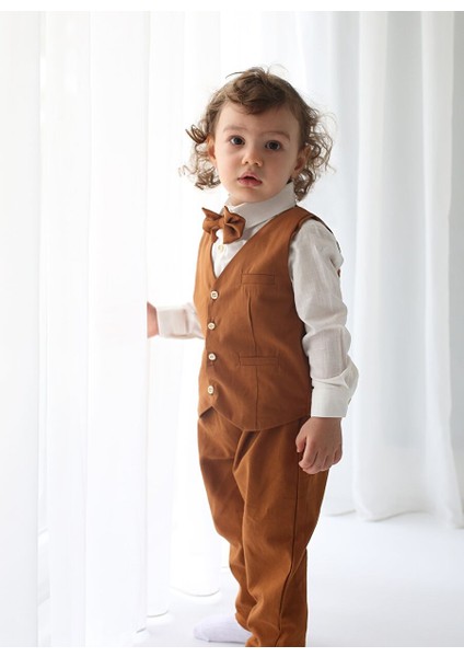 Kahve Yelekli Askılı Takım 4'lü Set
