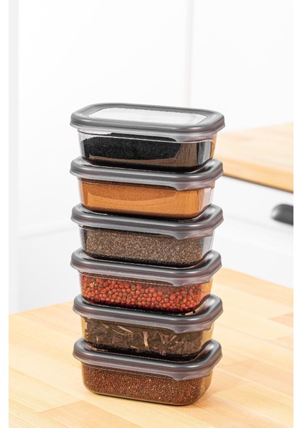 Renkli Etiketli 6'lı Dikdörtgen Baharat Saklama Kabı Seti, 400 Ml, Antrasit modelleri