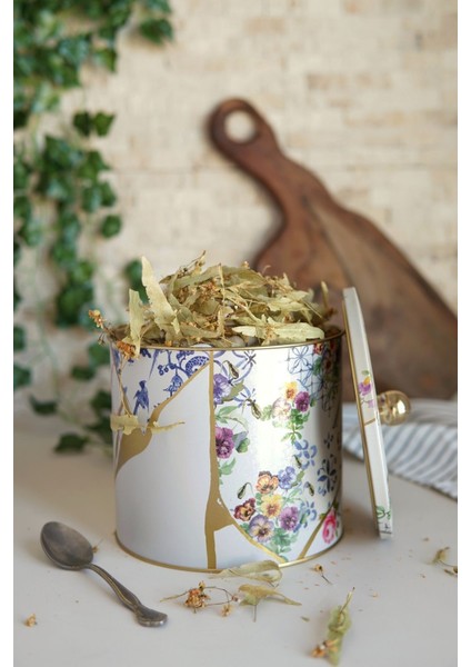 Yeşil Sugi Desenli Metal Saklama Kabı, 17,5X15,5 Cm, Pratik ve Şık Mutfak Gereci