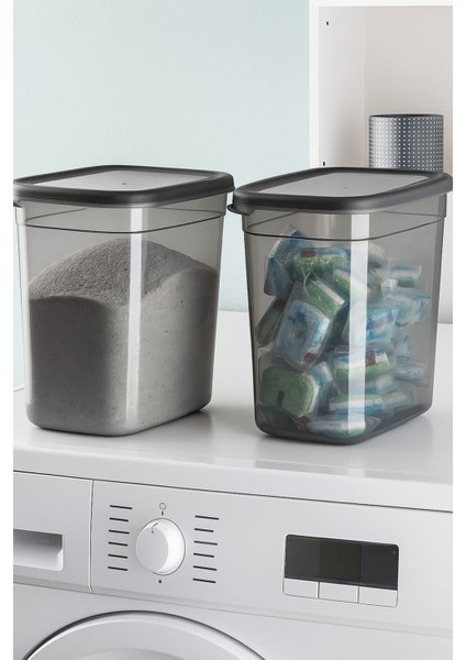 2000 ml Deterjan Kabı ve Saklama Seti, Antrasit, Güçlü ve Şık Tasarım