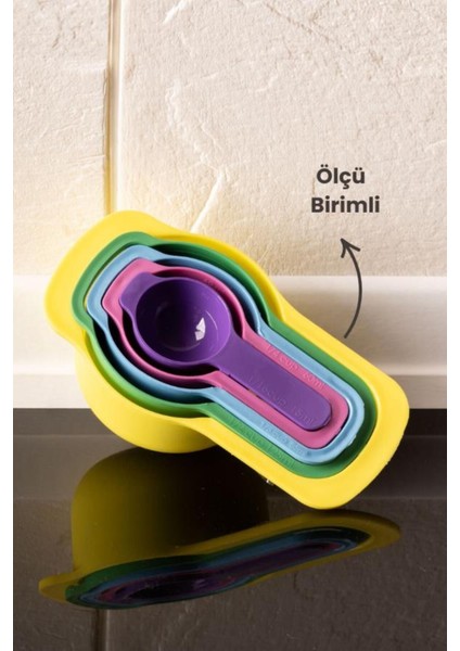 Mini Karıştırma Kabı ve Ölçü Kaşığı Seti, Turuncu Renk, 7 Parça modelleri