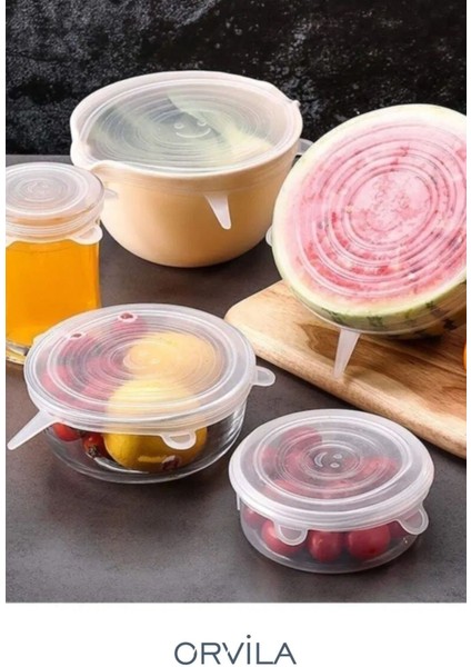 Esnek Silikon Strech Kapaklar 6'lı Tazelik Koruyucu Bej Renk