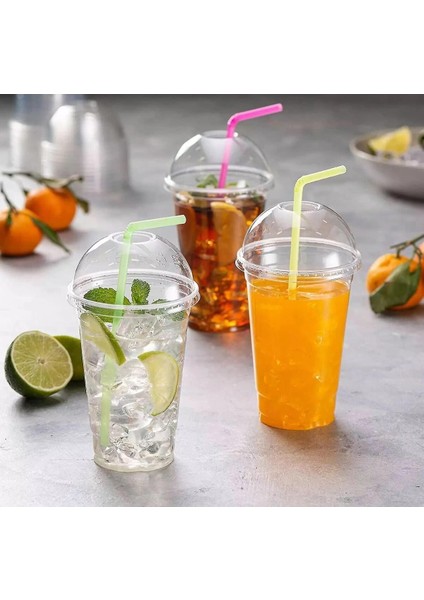 Turuncu 450 cc Kapaklı Pet Plastik Bardak, 25 Adet, Limonata ve Milkshake Için Ideal