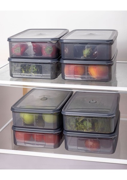 2'li Büyük Dikdörtgen Saklama Kabı Seti, 3,5 Lt, Gri, Sızdırmaz, Göstergeli