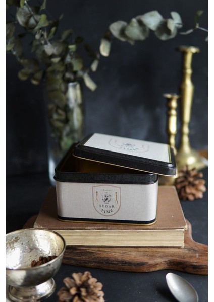 Mavi Azura Şeker Desenli Kare Metal Saklama Kabı 16X16 cm