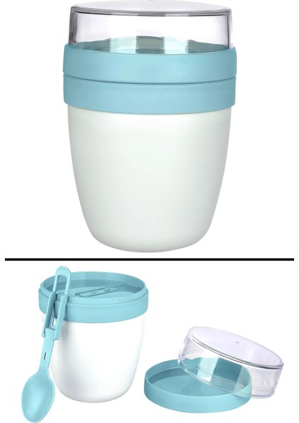 Mavi ve Pembe Renkli Kaşıklı Atıştırmalık ve Yoğurt Kabı