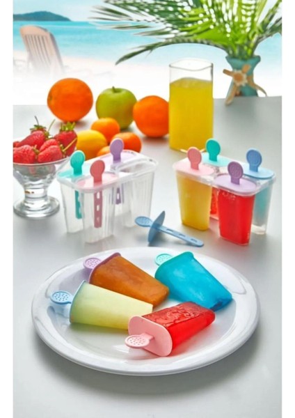 4'lü Renkli Meybuz Dondurma Kalıbı, Çocuklar Için Eğlenceli ve Şık Tasarım