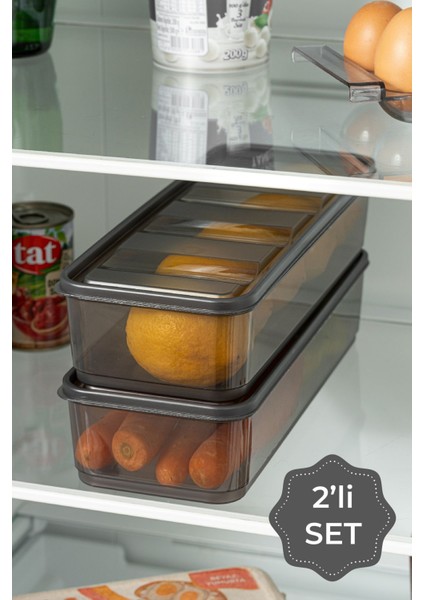 2'li Gri Buzdolabı Düzenleyici Saklama Kabı Seti, Pratik ve Şık Organizatör