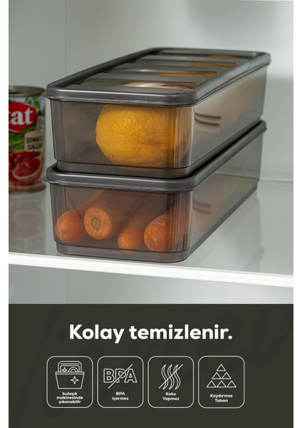 2'li Gri Buzdolabı Düzenleyici Saklama Kabı Seti, Pratik ve Şık Organizatör