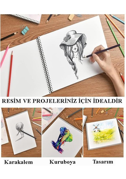 21 Renk Sulu Boya 35X50 cm Telli Spralli Resim Defteri Resim Paleti Resim Fırçası Temizleme Kabı Suluboya Okul Öğrenci