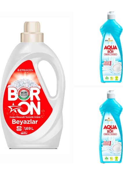 Boron Sıvı Deterjan Beyazlar Için 1,69 Litre 26 Yıkama+2 Adet Aquabor Bulaşık Deterjanı