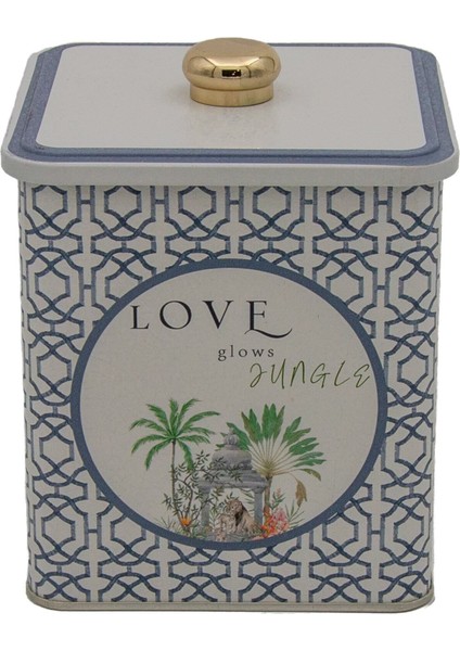 Şık Gri Love Desenli Kare Metal Saklama Kabı 12X12 cm fiyatları