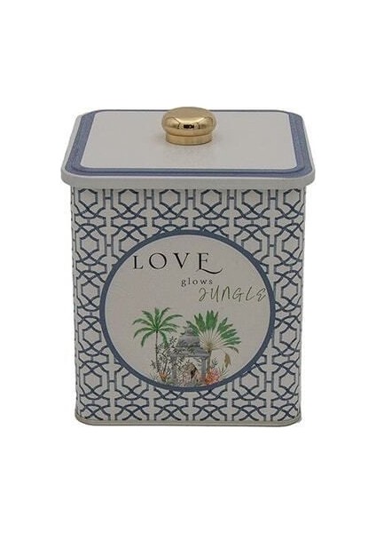 Şık Gri Love Desenli Kare Metal Saklama Kabı 12X12 cm modelleri