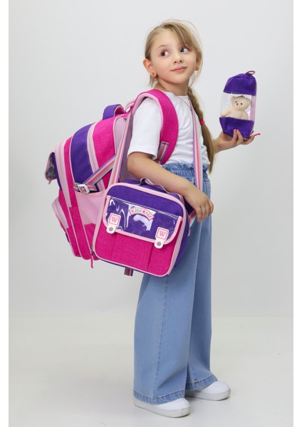 Happy Days 3'lü Kız Çanta Seti Sırt Çantası Beslenme Çantası Kalemlik Ilkokul Peluş Oyuncak Hediyeli modelleri