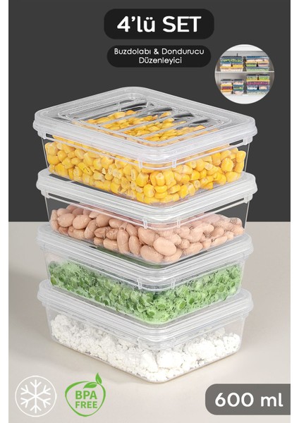Şeffaf Kapaklı Mikrodalga Uyumlu Saklama Kabı Seti, 4 Adet 600ML