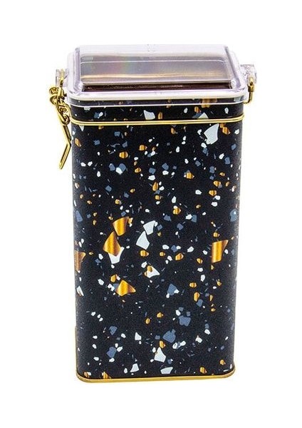 Şık Siyah Terrazzo Desenli Metal Saklama Kabı 8X10 cm fiyatları