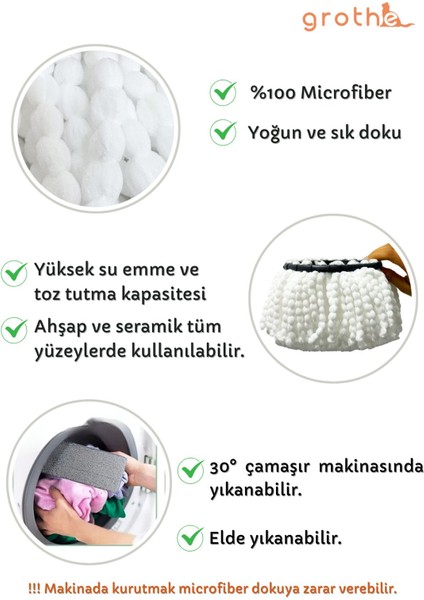 Döner Başlıklı Mikrofiber Mop Yedek Paspas 3'lü Set, Sık Doku, Yüksek Temizlik Performansı fiyatları