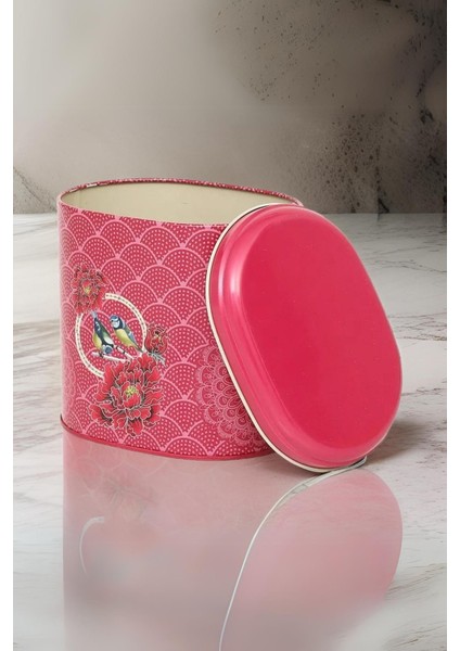 Renkli Desenli Oval Metal Saklama Kabı 11X15 Cm, Şık ve Fonksiyonel Tasarım