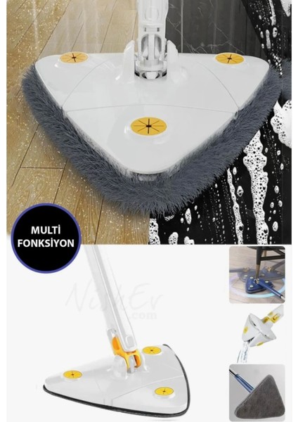 Teleskobik Üçgen Mikrofiber Mop, 360° Döner, Islak-Kuru, Çok Yönlü Temizlik Aracı