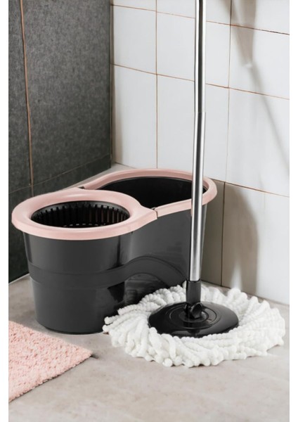 Yumuşak Mikrofiber Süper Mop Seti, 360 Derece Dönebilir, Şık Pembe Renkli Temizleme Aracı